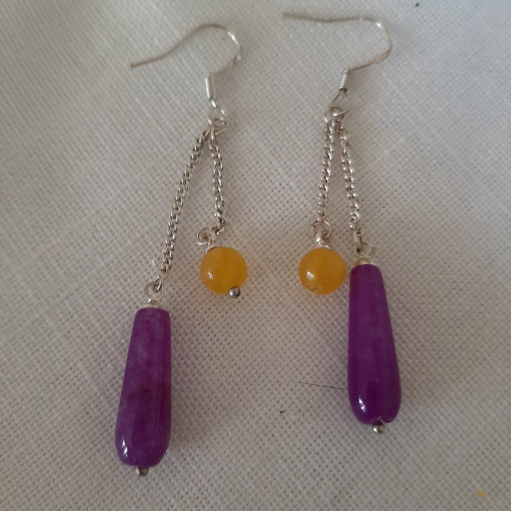 Gemstone And Silver Drop Earrings 20$